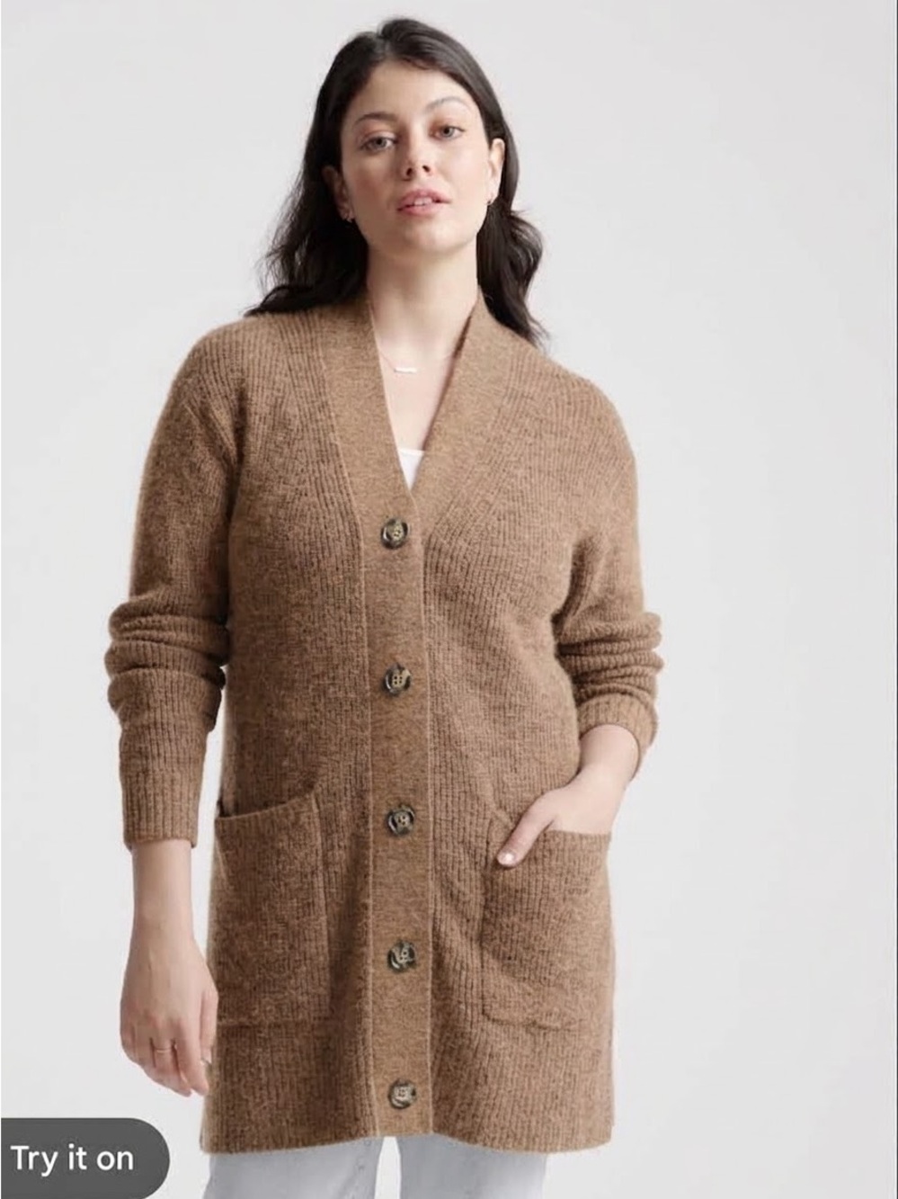 Quince Baby Alpaca-Wool Oversized Cardigan in Camel , Small
